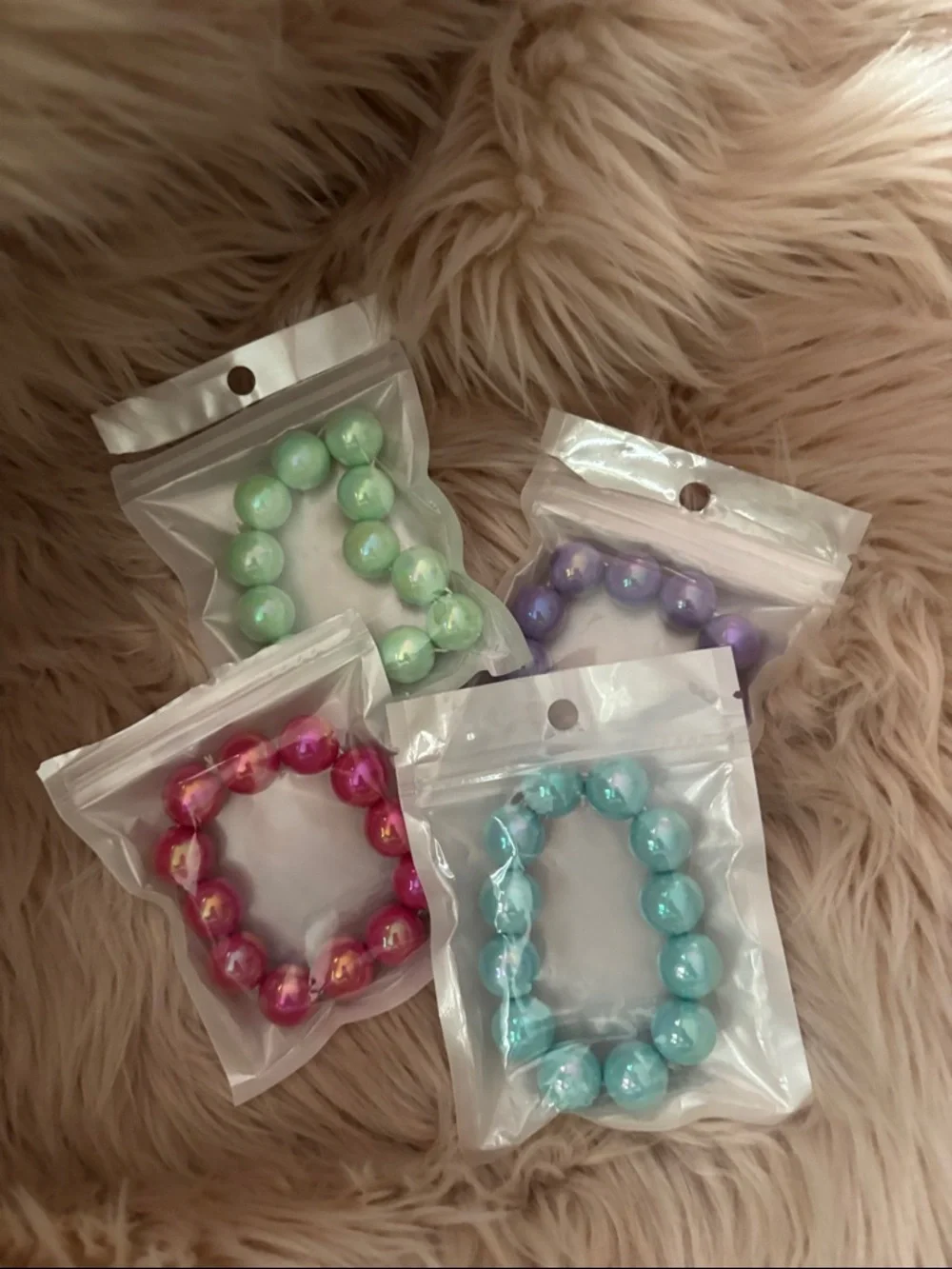 Iridescent Chunky Bead Stretch Bracelets - Mint, Hot Pink, Lavender, Aqua